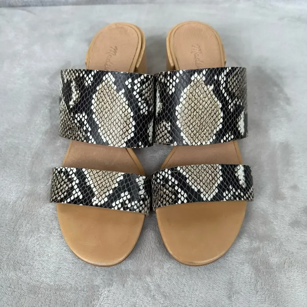 Madewell Shoes Womens 9 Kiera Mule Sandal Snake Embossed Leather Chunky Heel - Picture 2 of 11